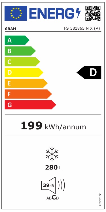 Gram - FS 581865 N X (v) Fristående Frys NoFrost